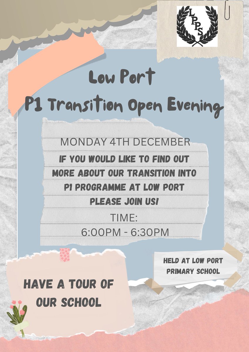 Low Port Prospective P1 Parent Information Session (for pupils starting in August 2024). Come along to find out about our transition programme and a tour of our wonderful school.