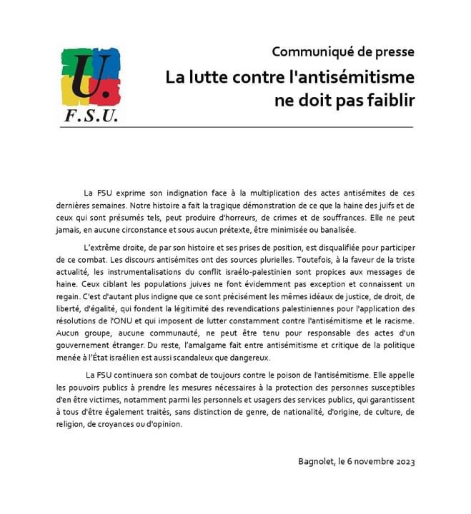 SNUippFSU25's tweet photo. La lutte contre l’antisémitisme ne doit pas faiblir. https://t.co/iu5fLPO2HB