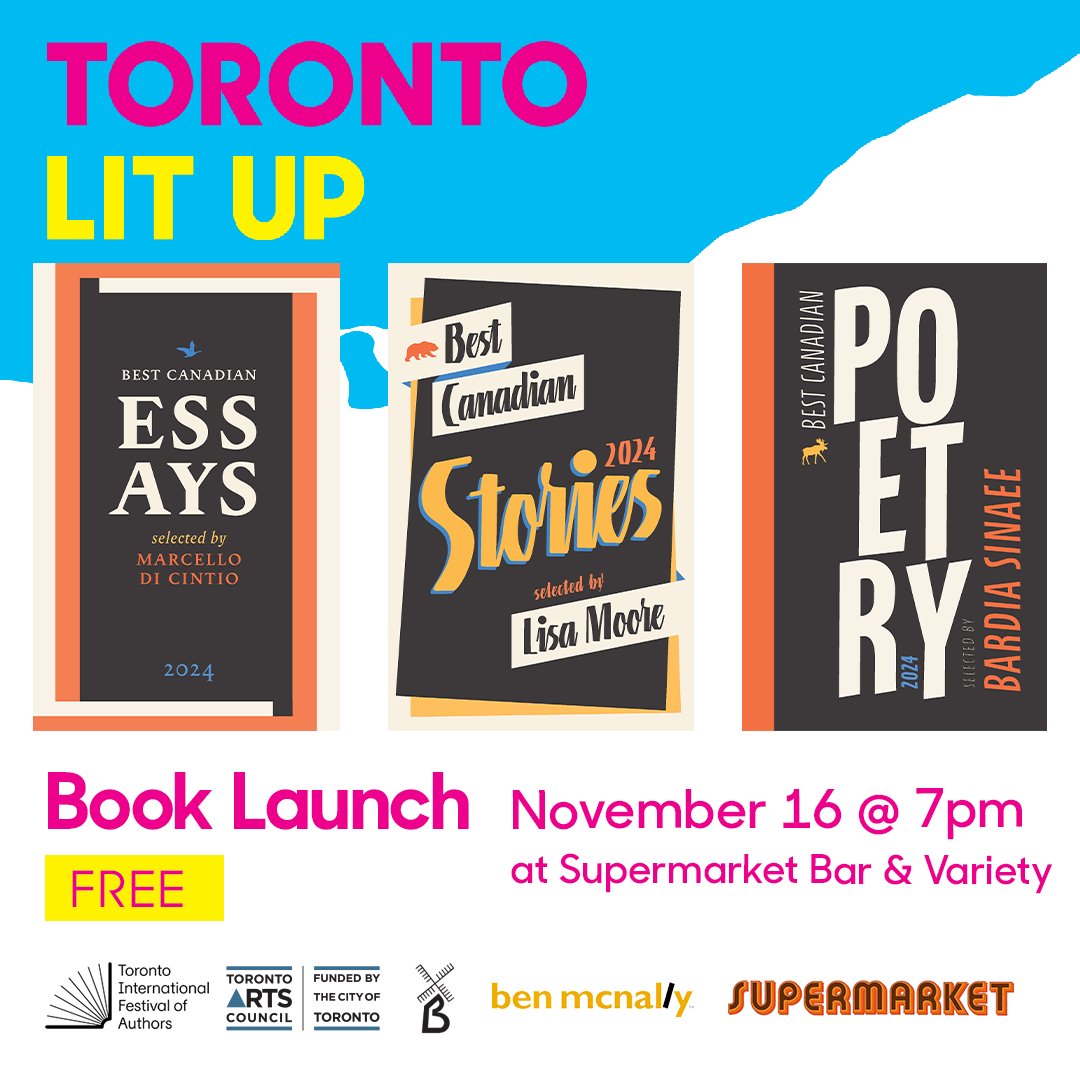 Join us at Supermarket Bar & Variety on November 16 at 7pm for the launch of @biblioasis' Best Canadian 2024 series! The event will be hosted by the editors of each anthology and feature Toronto-based contributors. @TorontoArts #PoweredbyTAC bit.ly/3QoC60j