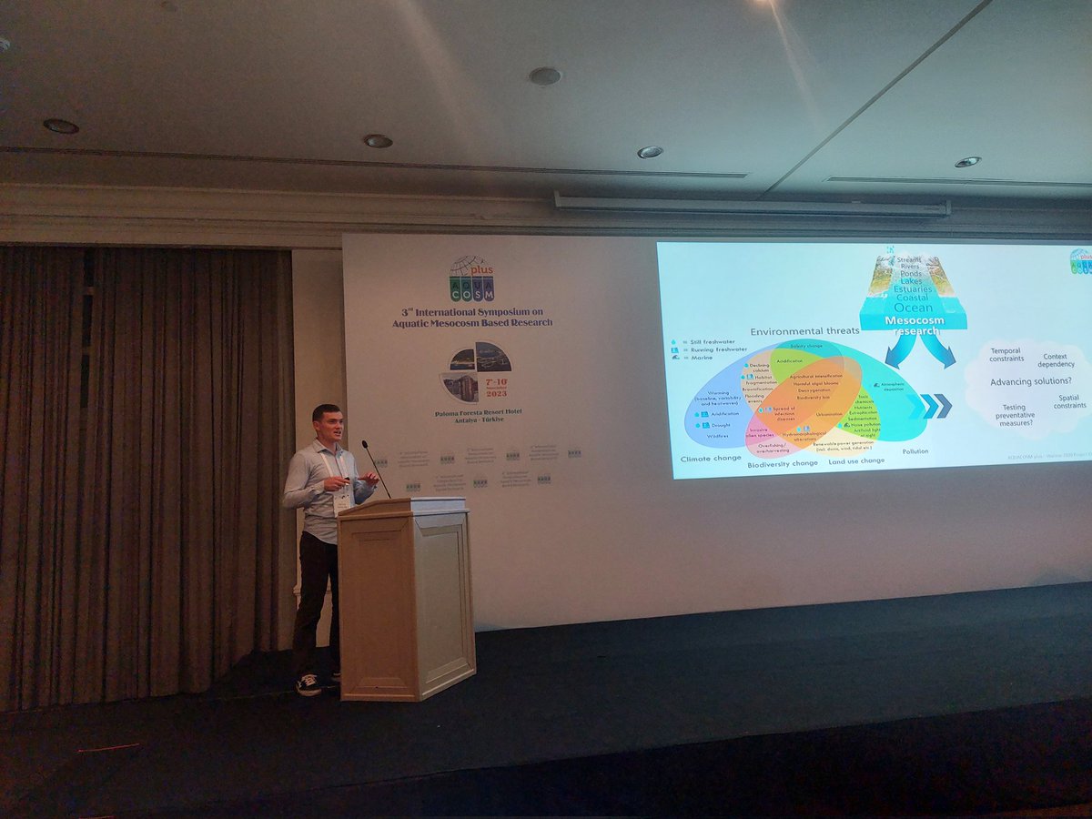 Great talk by <a href="/SamJ_Macaulay/">Sam Macaulay</a> on constraints, limitation and opportunities fornusing mesocosms in solution-oriented research <a href="/aquacosm/">AQUACOSM</a> . Beautiful visuals...