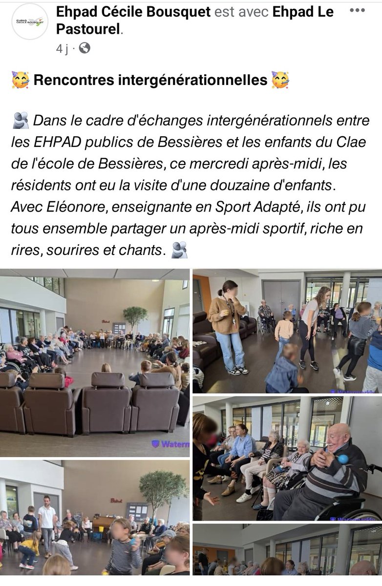 😊 Un grand bravo à Eléonore et aux #EHPAD du Pastourel et Cécile Bousquet de Bessières (31) pour ces rencontres #intergenerationnelles 👶🧓🧒👏
<a href="/assosielbleu/">Association Siel Bleu</a>