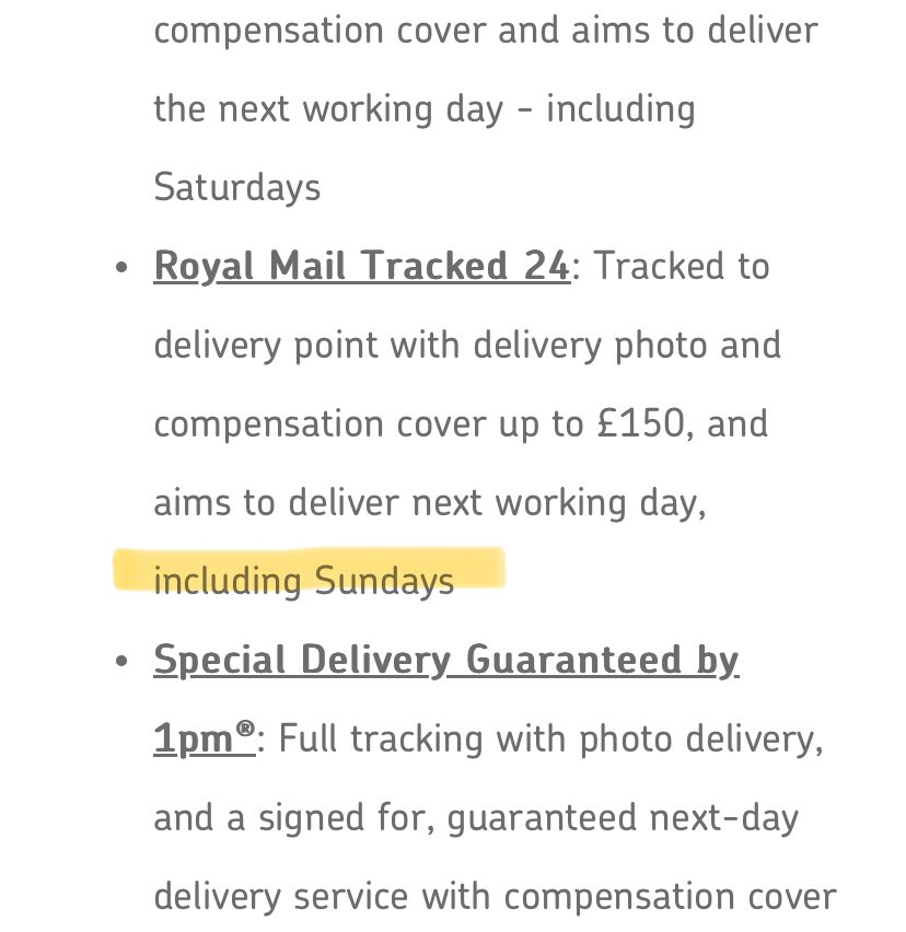 So I posted a #Track24 birthday cake to my son on Saturday @RoyalMail and there’s no trace of it on Tuesday and @RoyalMailHelp aren’t responding to my messages. The instructions on how to post cake in pic, says Sunday delivery. Tracking says still at post office across the road…