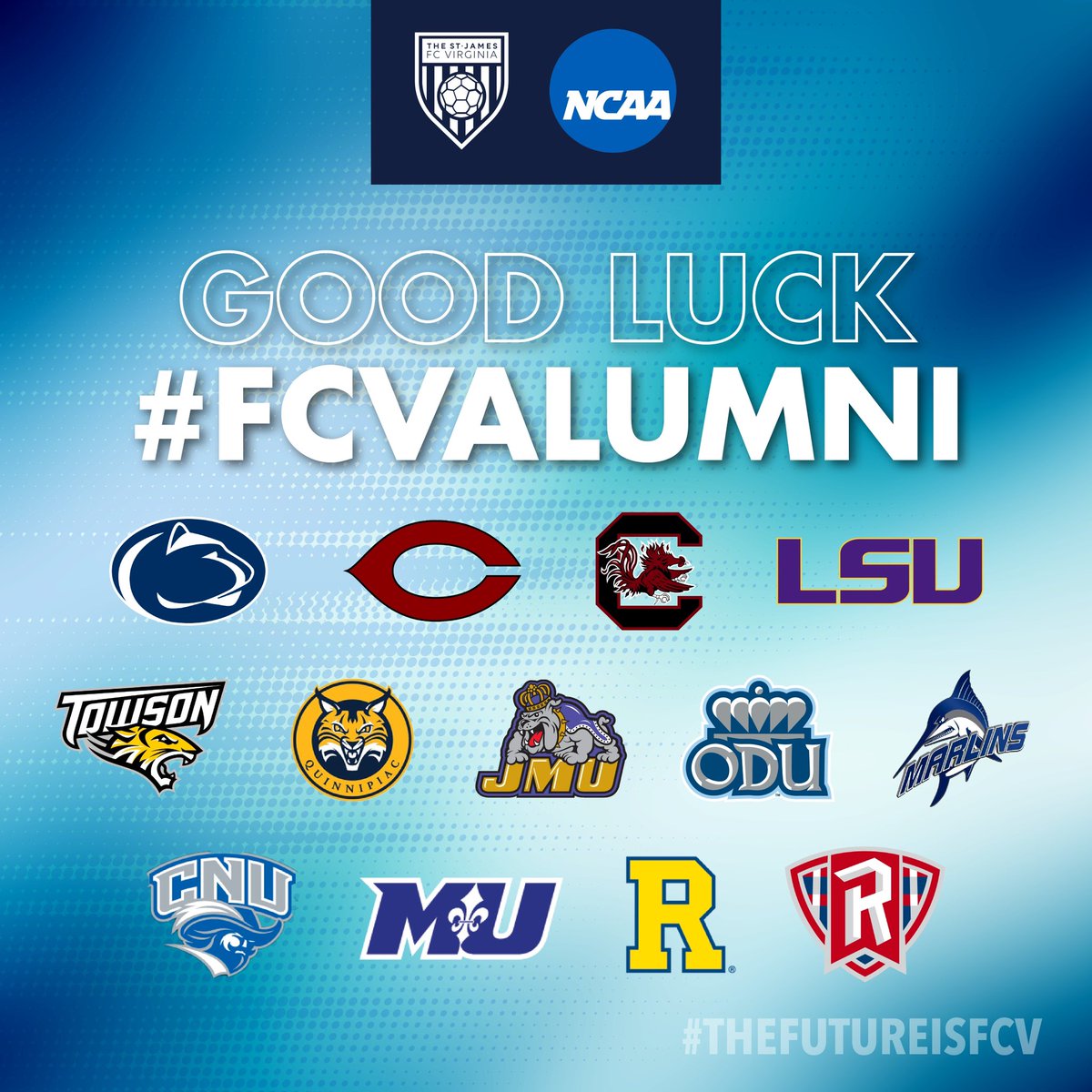 TheStJamesFC's tweet photo. 👏Congrats to all of our #FCV alumni across the divisions on advancing to the the NCAA Tournament. 🙌We are proud of you! We wish you the best of luck in the “big dance.”🪩 https://t.co/lCsX9mgctK