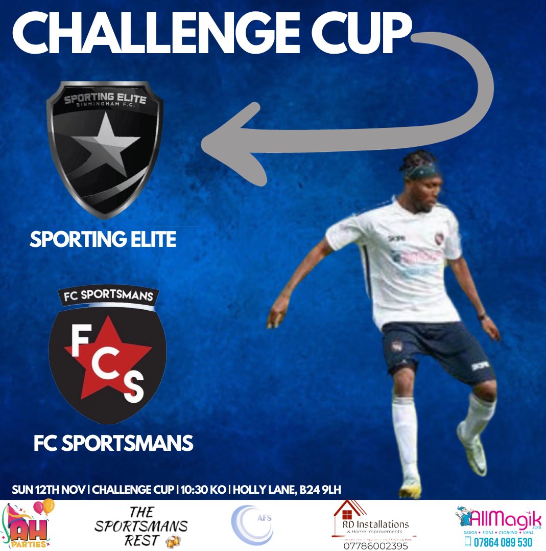 𝐍𝐞𝐱𝐭 𝐔𝐩…

We compete in our 3rd cup competition of the season against an inform Sporting side. This should be a cracker! 🙌⭐️

📆| Sun 12 Nov.
🏆| Challenge Cup - Round 1.
🆚| Sporting Elite. 
⌛️| 10:30 KO.
🏟️| Holly Lane Sports &amp; Social, B24 9LH. 

#UPTHEREST
