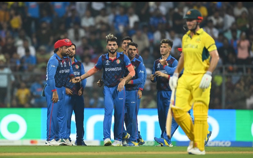 WittyWali's tweet photo. Impressive display of bowling by the Afghan cricket team today! Reminds me of India's strong bowling unit in this world cup. 
Men in Blue are ready to conquer the cricket world once again! 🇦🇫🇮🇳👏 #Cricket #Afghanistan #India #BowlingUnit
 #AUSvsAFG https://t.co/guScV8lXgR