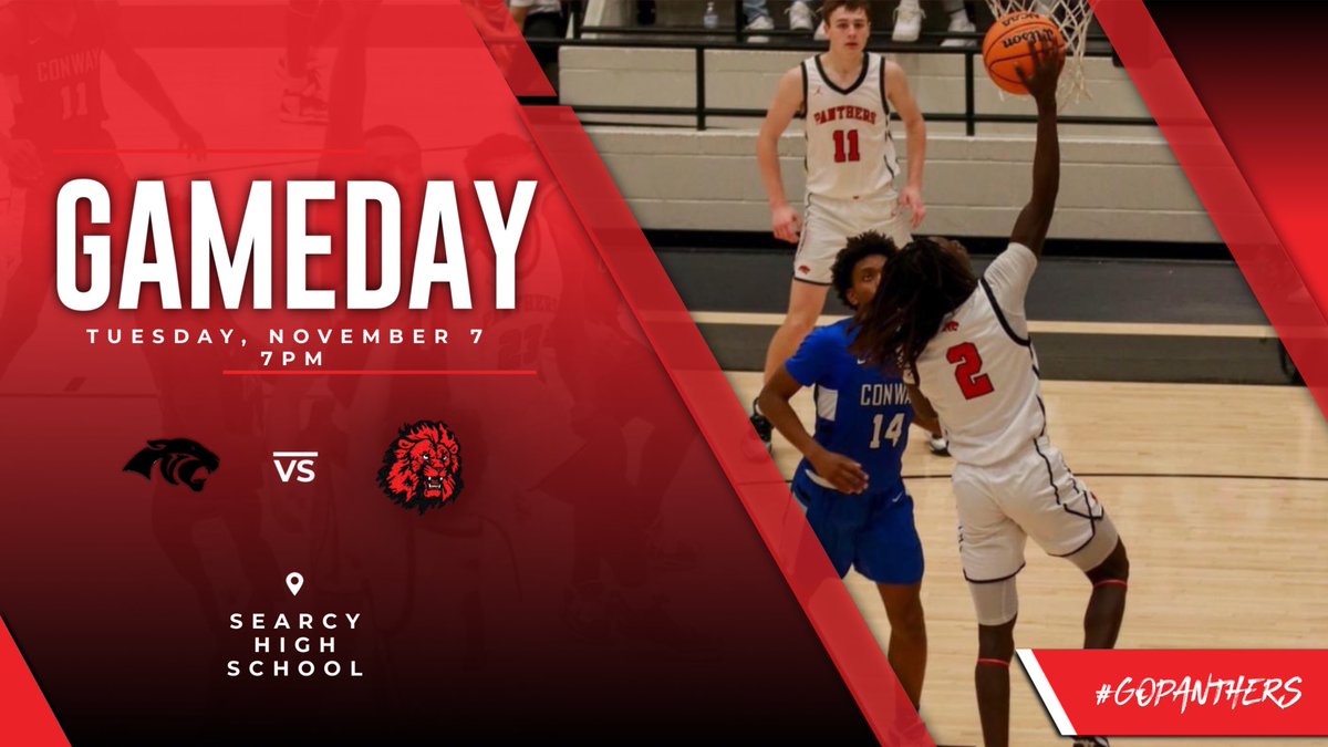 CabotBasketball's tweet photo. GAMEDAY for the Panthers! 
🆚 Searcy (AAA Benefit Game)
📍 Searcy High School
⏰ 7 pm tip (Varsity boys only) 
#GoPanthers https://t.co/pWe538jwc0