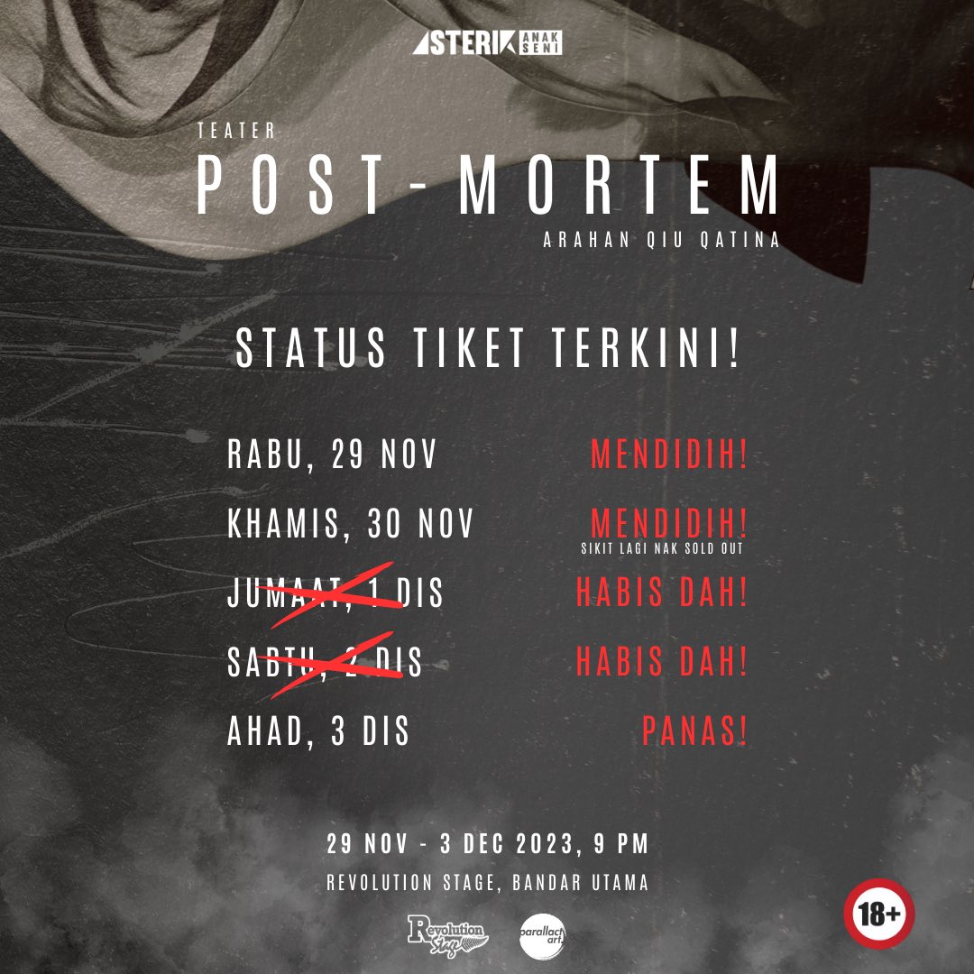 AsterikAnakSeni's tweet image. Salam,

Tak kan nak tunggu sampai nak dekat show baru beli?

Nanti habis cane? 😔

Dah lama tak berpentas ni, jom ah!

Whatsapp: wa.link/i6jcof untuk dapatkan tiket korang!