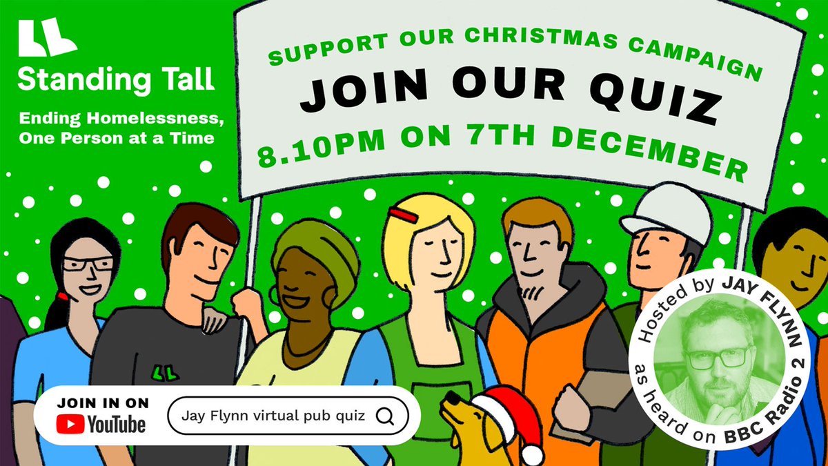 standingtallorg's tweet image. Want to show @SuellaBraverman that experiencing homelessness isn't a 'lifestyle choice'?

Join our Quiz on @YouTube on 7th Dec with Jay Flynn, @TheVirtualPubQ1 as heard on #zoeballbreakfastshow on @BBCRadio2. 

Save the date!

➡️➡️➡️tinyurl.com/4b8fbyjj