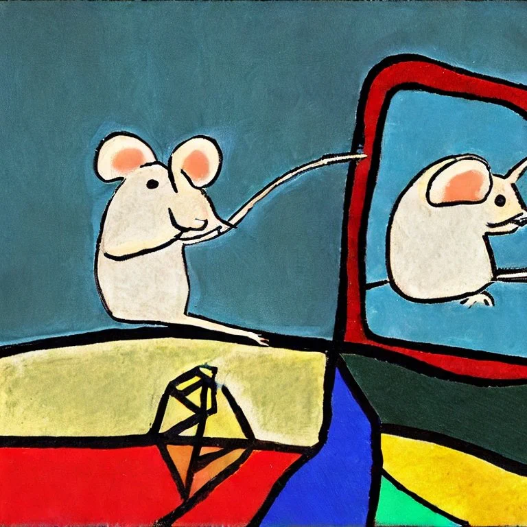 Image generated by prompt of "mouse looking at itself in the mirror in the style of Picasso"