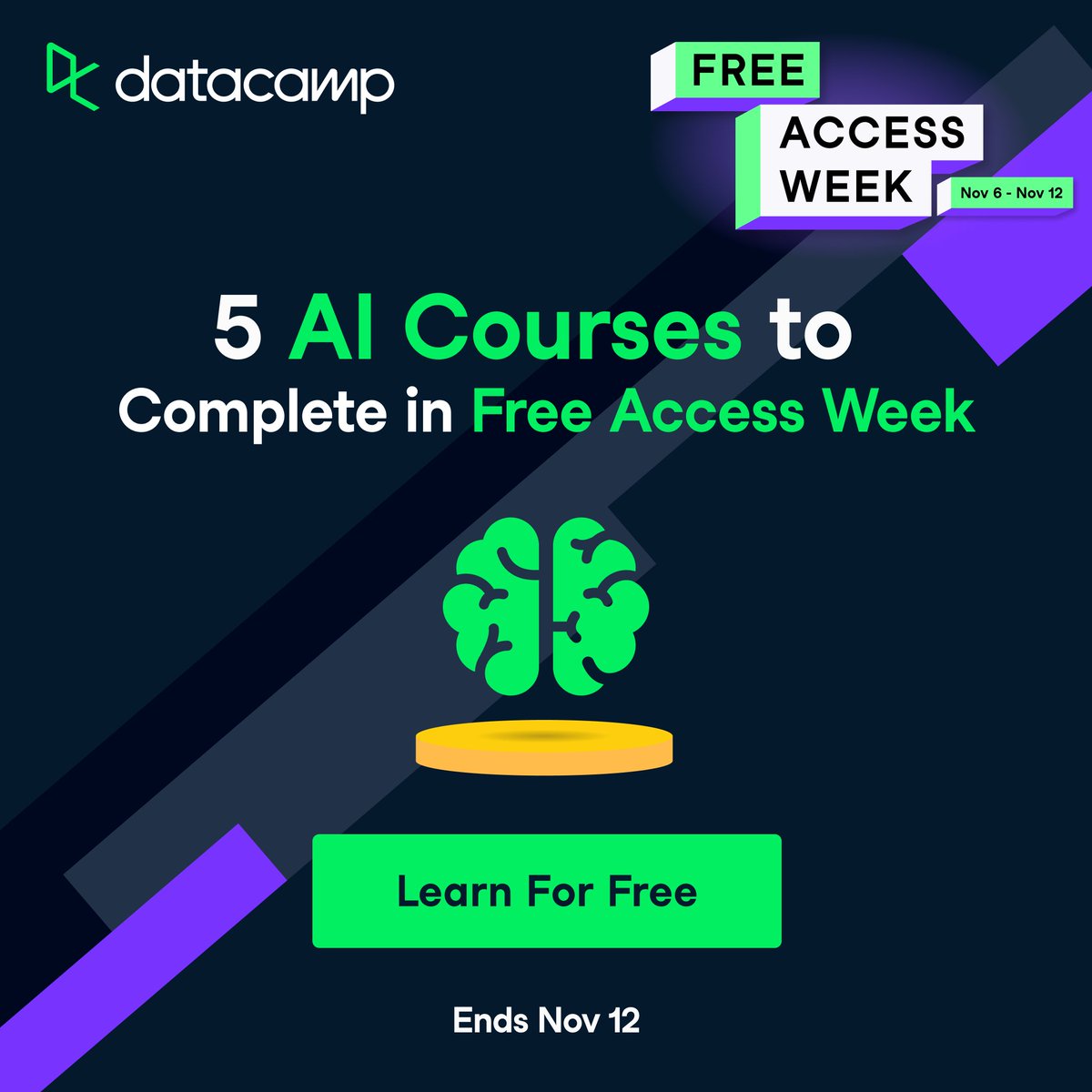 DataCamp's tweet image. AI won&apos;t replace you; someone who knows how to use AI will.

With #FreeAccessWeek in full swing, now you have no excuse.

From your first steps with ChatGPT to honing your deep learning skills with PyTorch, we have courses for every level and career path.

Start one today.👇