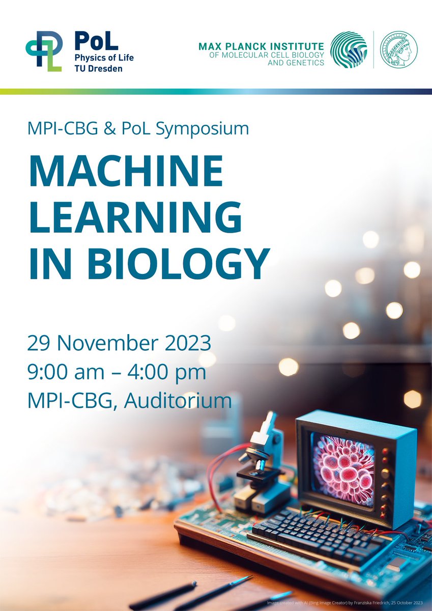 Join us for the upcoming @mpicbg & @PoLDresden symposium on Machine Learning in Biology, November 29th, taking place @mpicbg. Everybody is welcome!