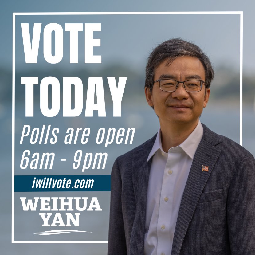 TeamWeihuaYan's tweet photo. Today is election day. Find your polling place and go vote: https://t.co/56IMj3Bsmj https://t.co/d4LuusYPCr