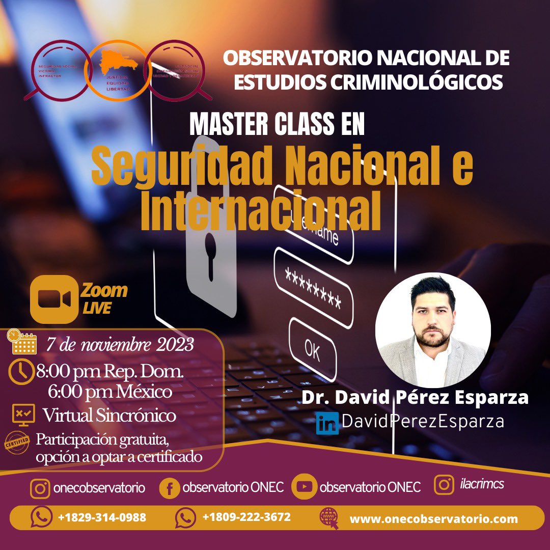 DavidPreze's tweet photo. Hoy participaré en el encuentro más importante para las y los criminólogos de LATAM

Platicaré sobre los vínculos y diferencias entre distintos tipos de seguridad: pública, interior, ciudadana y nacional

Nos vemos al rato: 

6:00 pm Ciudad de Mexico 🇲🇽
8:00 pm Santo Domingo 🇩🇴 https://t.co/FdgxFUkHae