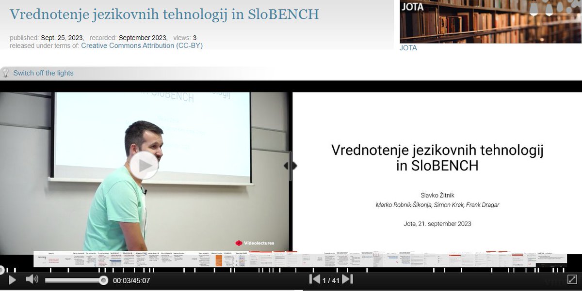 Clarin.si (@clarinslovenia) on Twitter photo Če vas zanima področje vrednotenja jezikovnih tehnologij za slovenščino, vabljeni k ogledu predavanja JOTA doc. dr. Slavka Žitnika (<a href="/szitnik/">Slavko Žitnik</a>), ki je zdaj na voljo na Videolectures: videolectures.net/jota_zitnik_vr… Če vas zanima področje vrednotenja jezikovnih tehnologij za slovenščino, vabljeni k ogledu predavanja JOTA doc. dr. Slavka Žitnika (<a href="/szitnik/">Slavko Žitnik</a>), ki je zdaj na voljo na Videolectures: videolectures.net/jota_zitnik_vr…