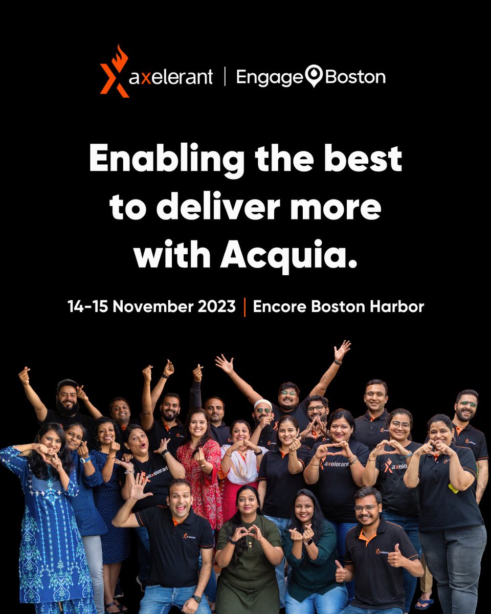 axelerant's tweet image. Whether you're an agency looking to amplify your capabilities or an organization that needs to achieve more with Acquia, we're here to help. See you at our booth. 😎
#AcquiaEngageBoston2023