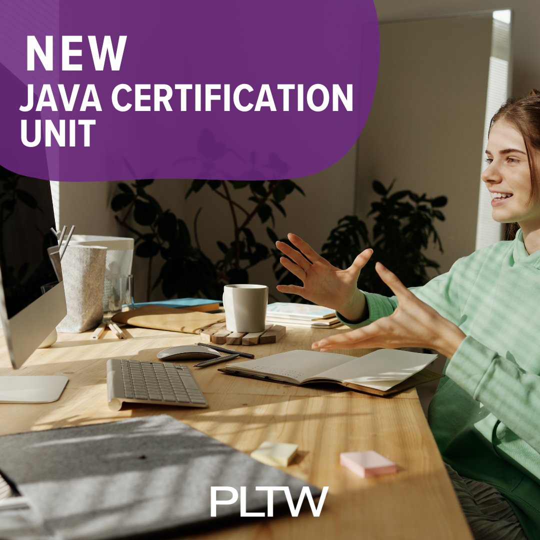 PLTWorg's tweet image. Calling all #PLTW Computer Science educators! We've recently added the Java Certification Unit, which equips students with essential knowledge to pass the Oracle Java SE 8 Programmer 1 Exam. More details here: loom.ly/ZjvVGcI .
#JavaCertification