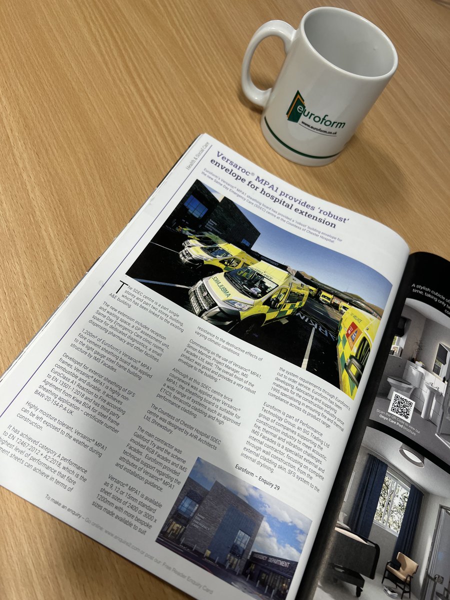 euroform95's tweet photo. Versaroc® MPA1 has been featured in has been featured in the latest edition of the Specification Magazine!

The article highlights how Versaroc® MPA1 has provided a 'robust' building envelope for the new Same Day Emergency Care (SDEC) centre at the Countess of Chester Hospital. https://t.co/sOSw9y2IGU