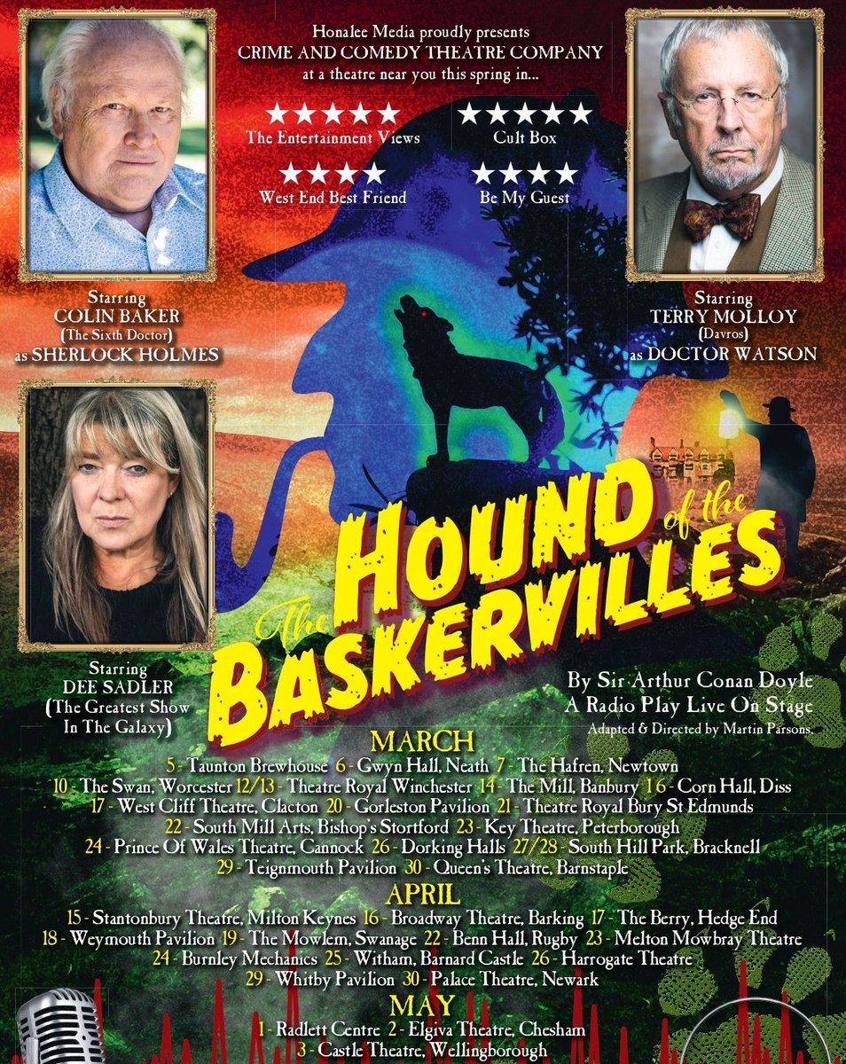 HonaleeMedia's tweet photo. Great to see COLIN BAKER &amp; PETER PURVES in new Dr Who – &amp; they’re coming soon to a theatre near you! In A CHRISTMAS CAROL this December &amp; alongside TERRY MOLLOY (Davros) &amp; @DEEDEESADLER in THE HOUND OF THE BASKERVILLES next spring! Full details &amp; dates at: https://t.co/Opldg8OdVf https://t.co/oQvzF4g0XO