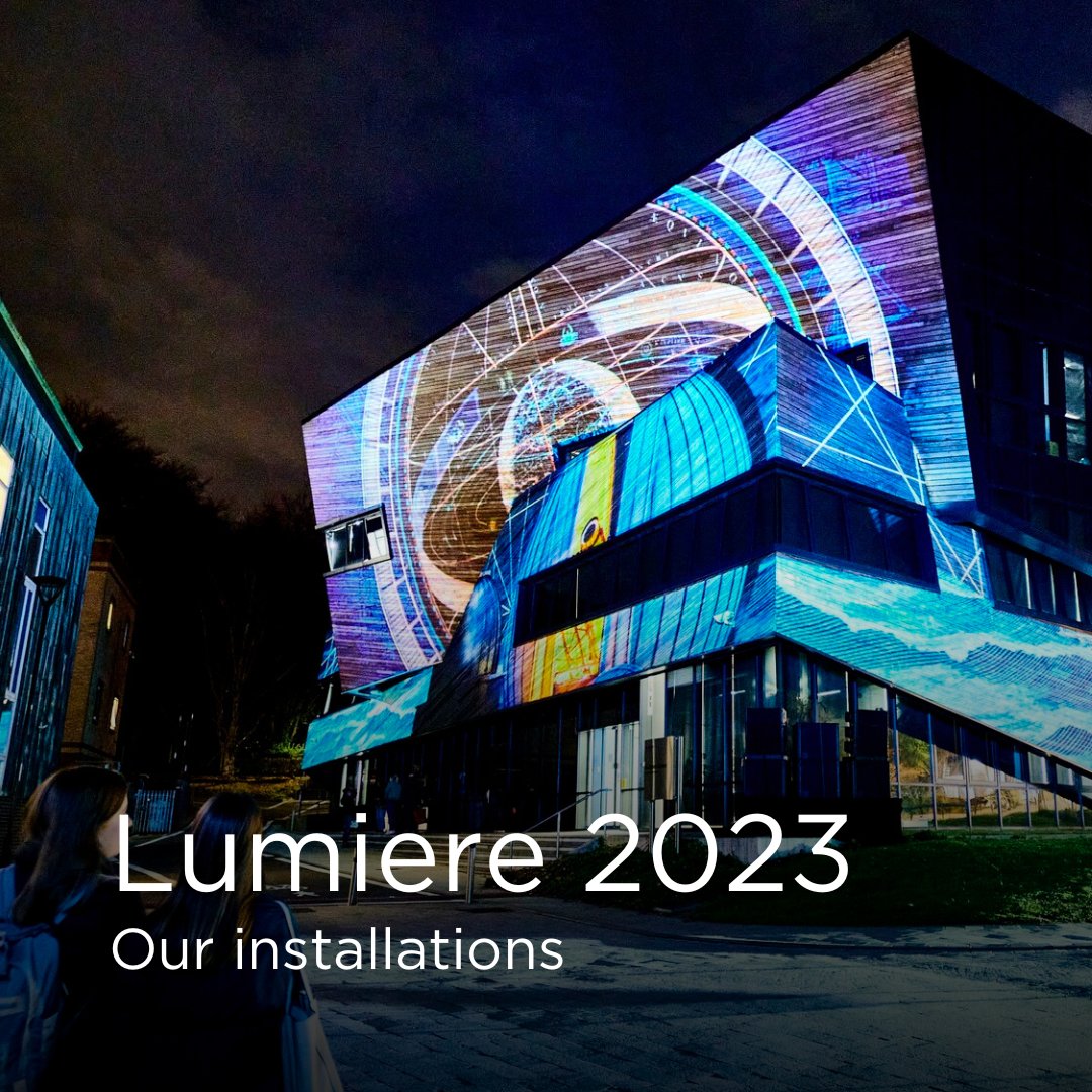 durham_uni's tweet photo. As an official partner of Durham Lumiere 2023, we'll be hosting three of this year's installations across our buildings and land  🌃

Inspiration behind the art varies from #StringTheory to the hidden dimensions of @durhamcathedral 👉 https://t.co/QZPUR8E9dX 

#LumiereDurham https://t.co/Ivukyv4bW7