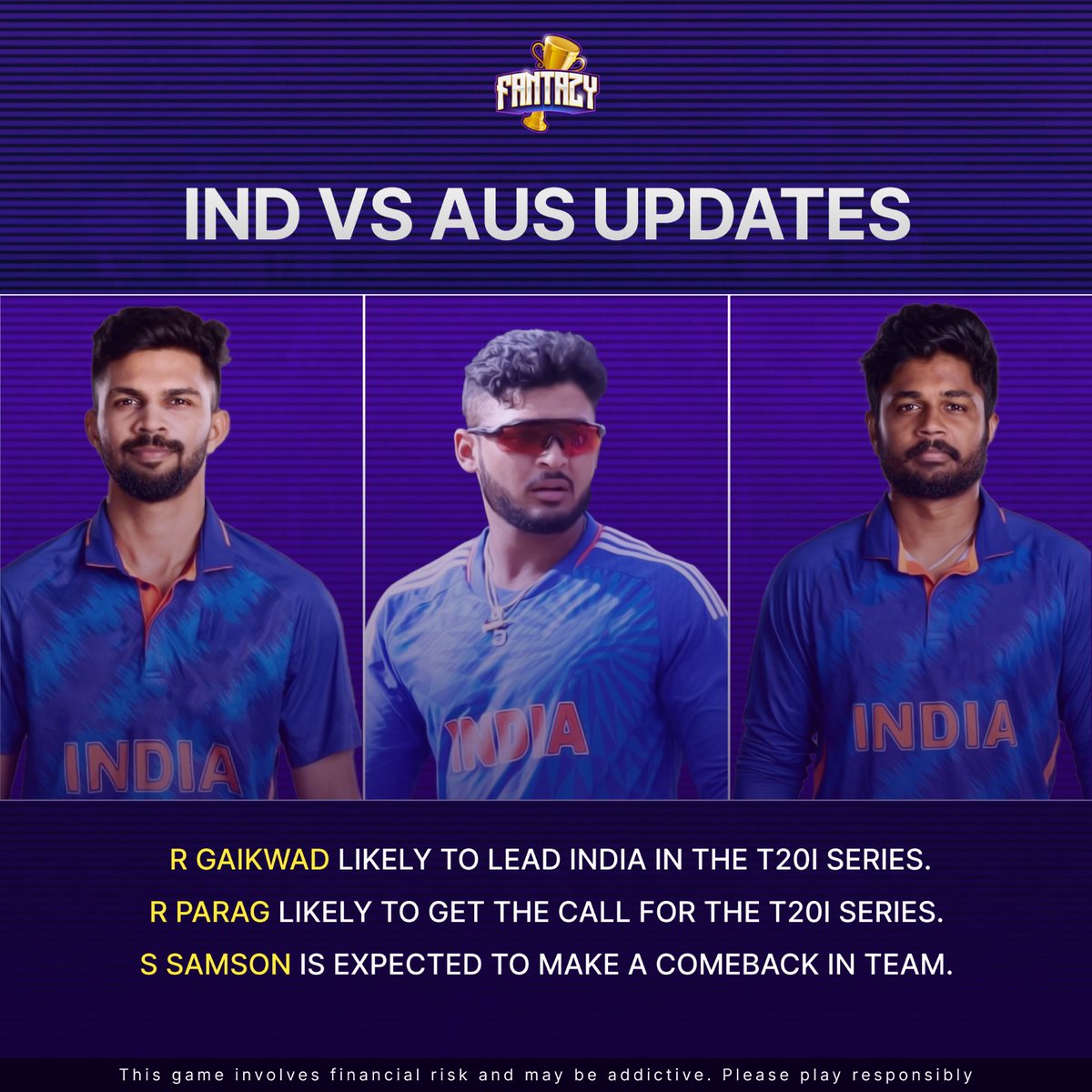 Latest Cricket Update: Samson is likely to make a comeback. #CricketWorldCup #Cricket #indvsaus2023 #comeback #RGaikwad #RParag #SSamson #FantasyCricket