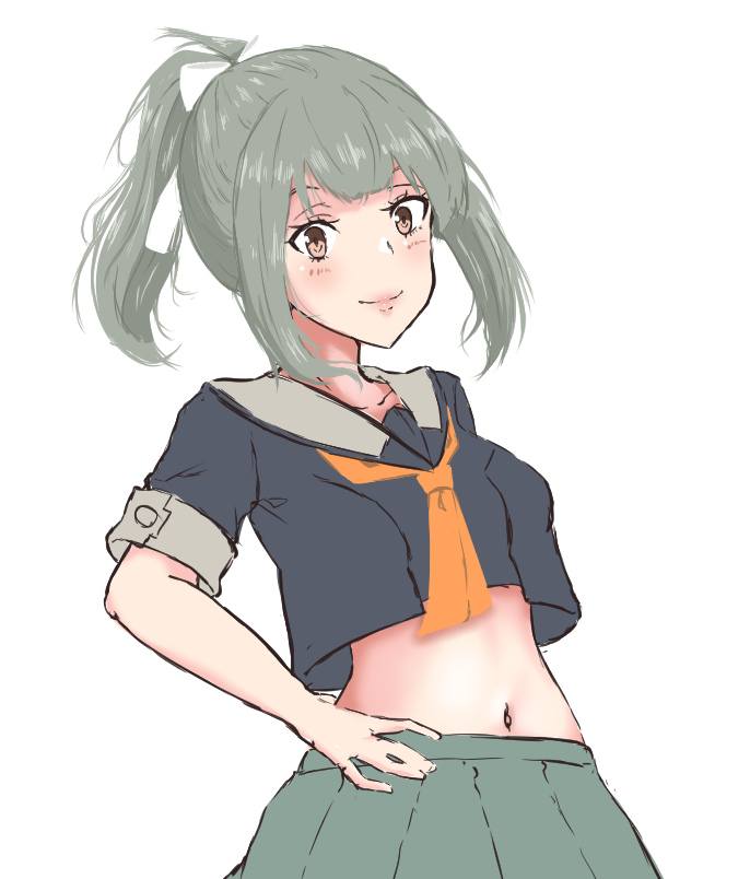 夕張(艦これ) 「お腹に技量を割いていたはずなのに髪の毛の方が上手く描けてるんじゃないか疑惑 明日」|ベルクート@艦これ絵描きのイラスト