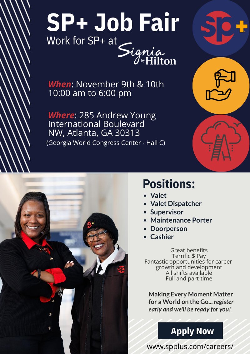 SP+ Job Fair #Atlanta November 9th &amp; 10th. Register early: forms.gle/748ahCa67ZvoGW… 
#NowHiring