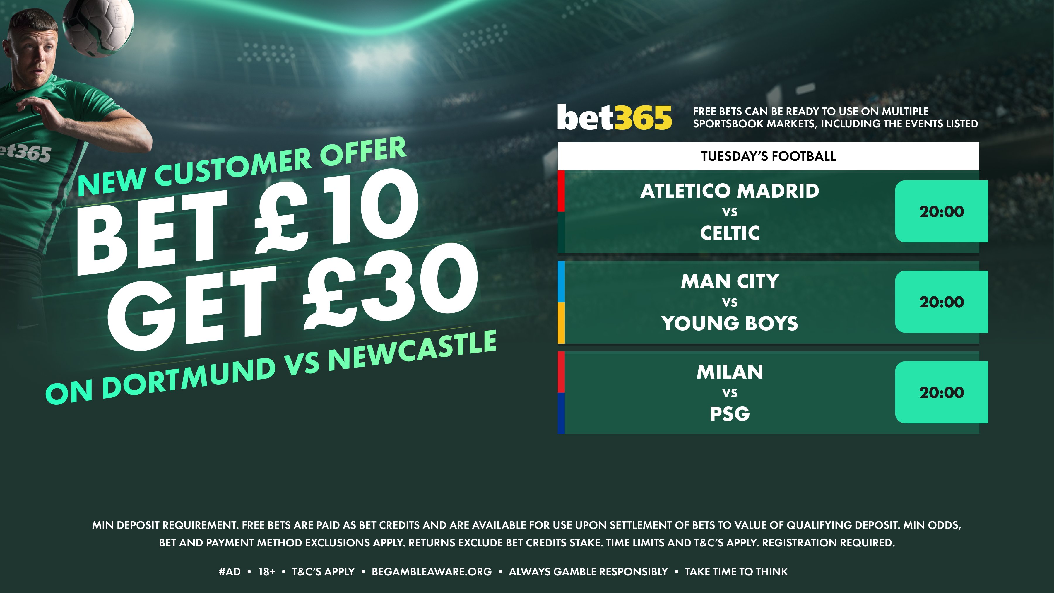 Free Bets: Bet £10 on Newcastle vs Dortmund get £20