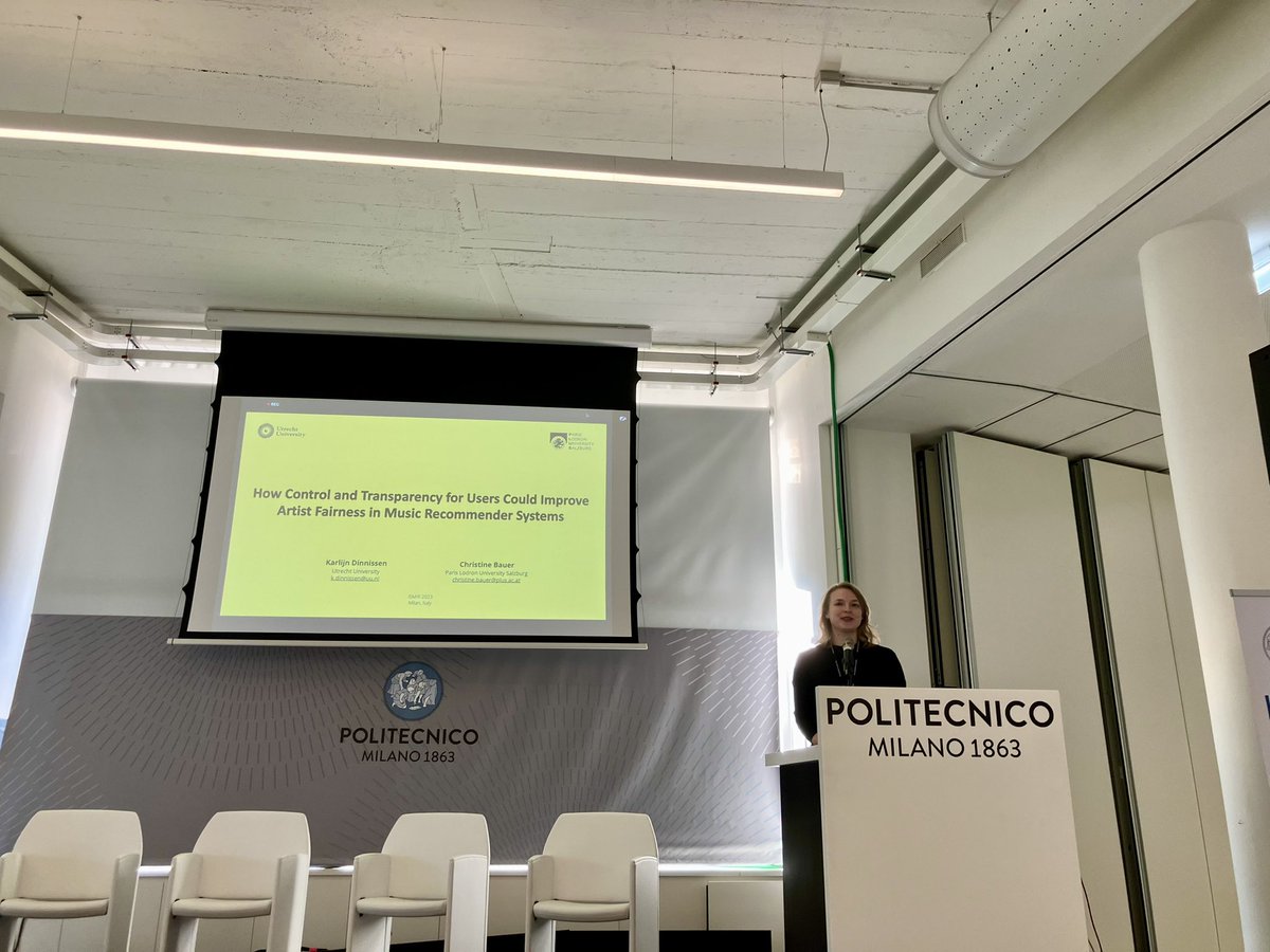 christine_bauer's tweet photo. Karlijn is on stage presenting our #ISMIR2023 paper:

How Control and Transparency for Users Could Improve Artist Fairness in Music Recommender Systems

https://t.co/fnFzTCWp5h https://t.co/Pqyi9o3S9s