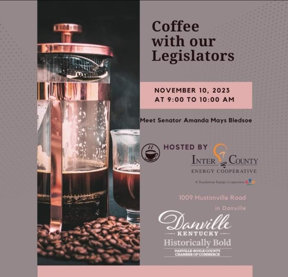 Stop by and meet Senator Amanda Mays Bledsoe this Friday morning for Coffee with your Legislator.