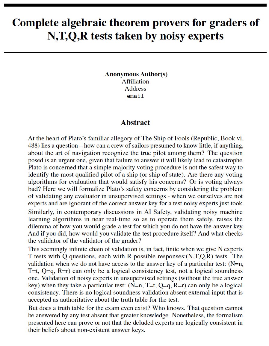 andrescorrada's tweet photo. @farairesearch @ARGleave @soroushjp Your readers may be interested in this work also related to the problems of #AISafety - how do we evaluate noisy algorithms using unlabeled data? And if we did find such algorithms, how would we validate them when we actually use them? https://t.co/BXSNigXUuE