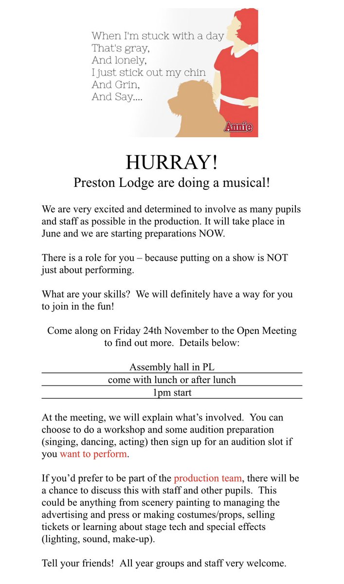PrestonLodgeHS's tweet photo. 🍿 🎥 🎭 FOR THE FIRST TIME IN 25 YEARS WE ARE DELIGHTED TO ANNOUNCE THE RETURN OF OUR SCHOOL SHOW!! We are looking for all sorts of talent so get involved 🌟 https://t.co/n5AGViUgQS