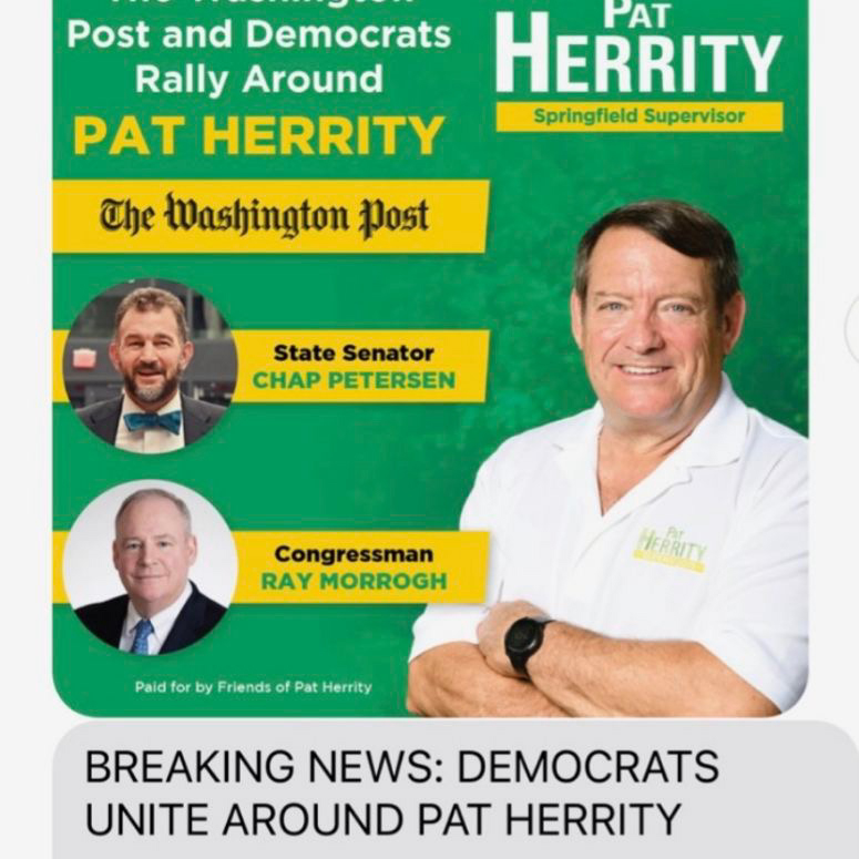 Pat Herrity lying to voters. First, saying “Congressman” Morrogh endorsed him. Next, saying Democrats are uniting around him. Fairfax County deserves better.