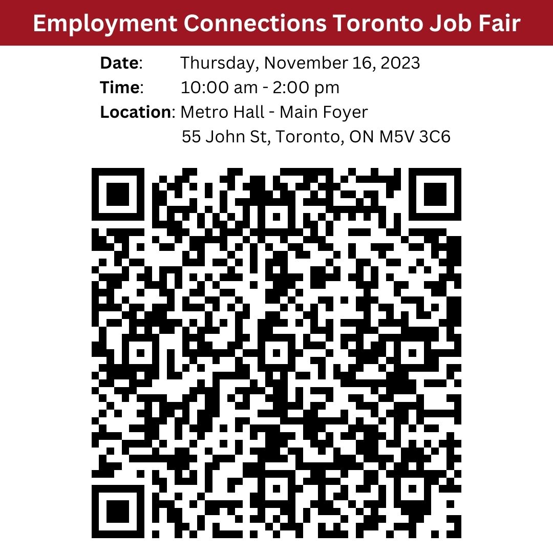 TCES1's tweet image. #TCES in partnership with #EmploymentConnectionsToronto is hosting a job fair at #metrohall #Toronto on Nov 16 from 10am-2pm
To register visit ow.ly/e53x50Q51Y6