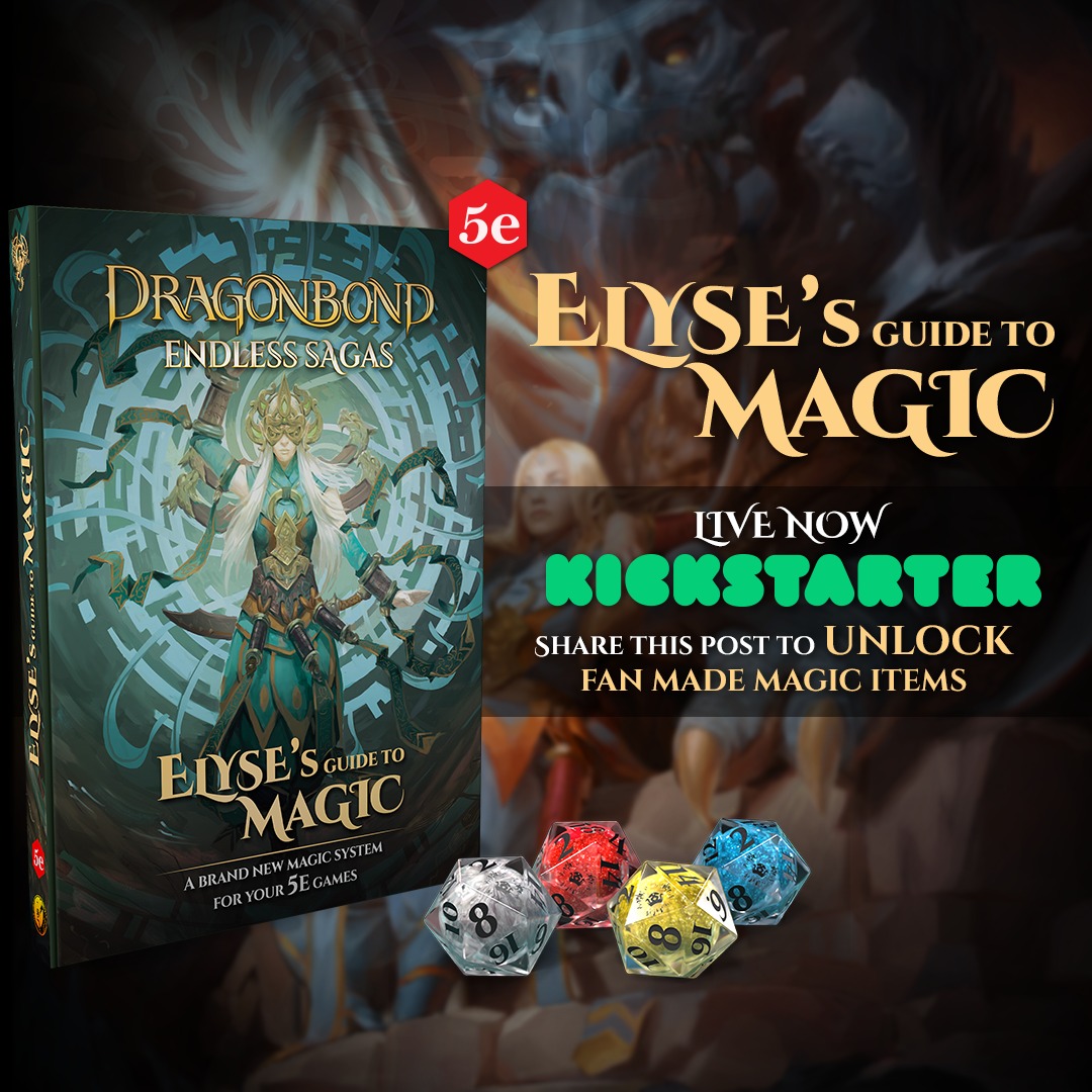 Elyse's Guide to Magic is LIVE on Kickstarter! 

Dive into a world of spells, dragons, and epic adventures. Share this post and help us unlock fantastic fan-made magic items and spells for your 5e TTRPG!
Join the campaign! 
kickstarter.com/projects/draco…
#ElysesGuideToMagic #Kickstarter