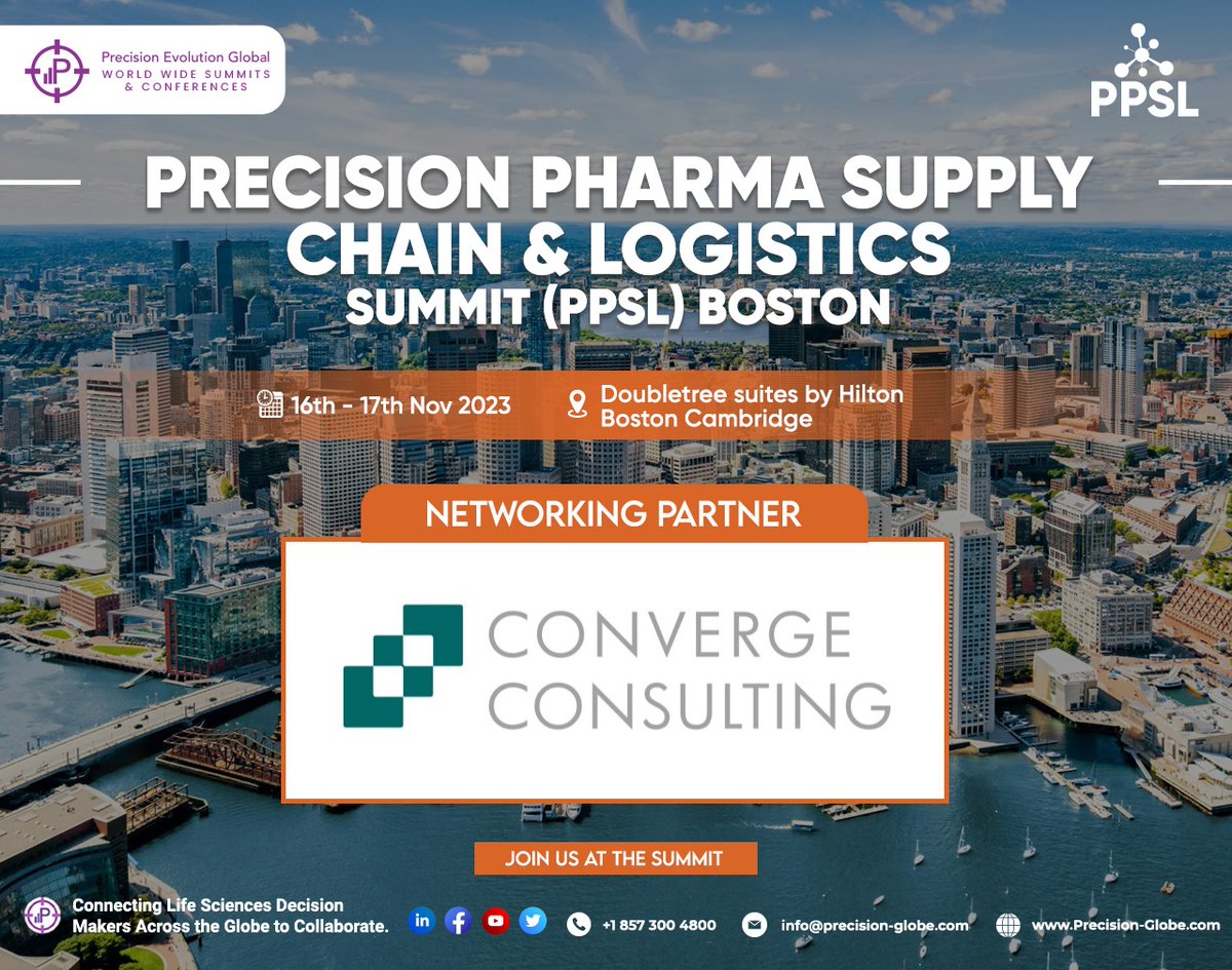 PrecisionEvolu1's tweet photo. We are delighted to have @convergeconsul1 attend the #PPSLSUMMIT next week!
#Pharma #Biotech #ClinicalTrials #SupplyChain #Logistics #Events #Summits #AI #ML #Data #Conferences https://t.co/0m3lCv4j6J