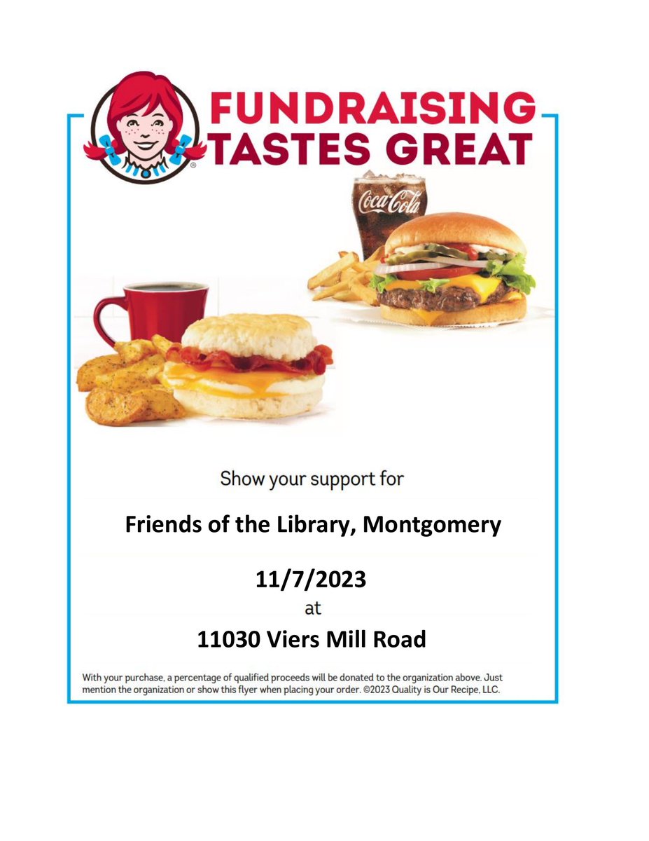 It’s finally here! Dine at <a href="/Wendys/">Wendy’s</a> on Veirs Mill Road all day today, and they will donate a portion of its proceeds to FOLMC. Be sure to mention you are there to support FOLMC so they will count your meal towards our fundraiser!

We thank you for your support!