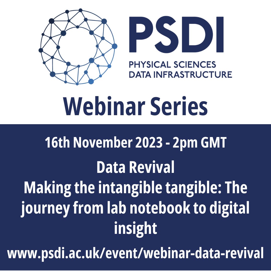 Sign up now for our next webinar! On 16th November hear Sam Munday present about extracting data from hand written lab notebooks to create useful, searchable databases and unlocking the trapped knowledge!
psdi.ac.uk/event/webinar-…

#webinar #PhysicalSciences #LabNotebook