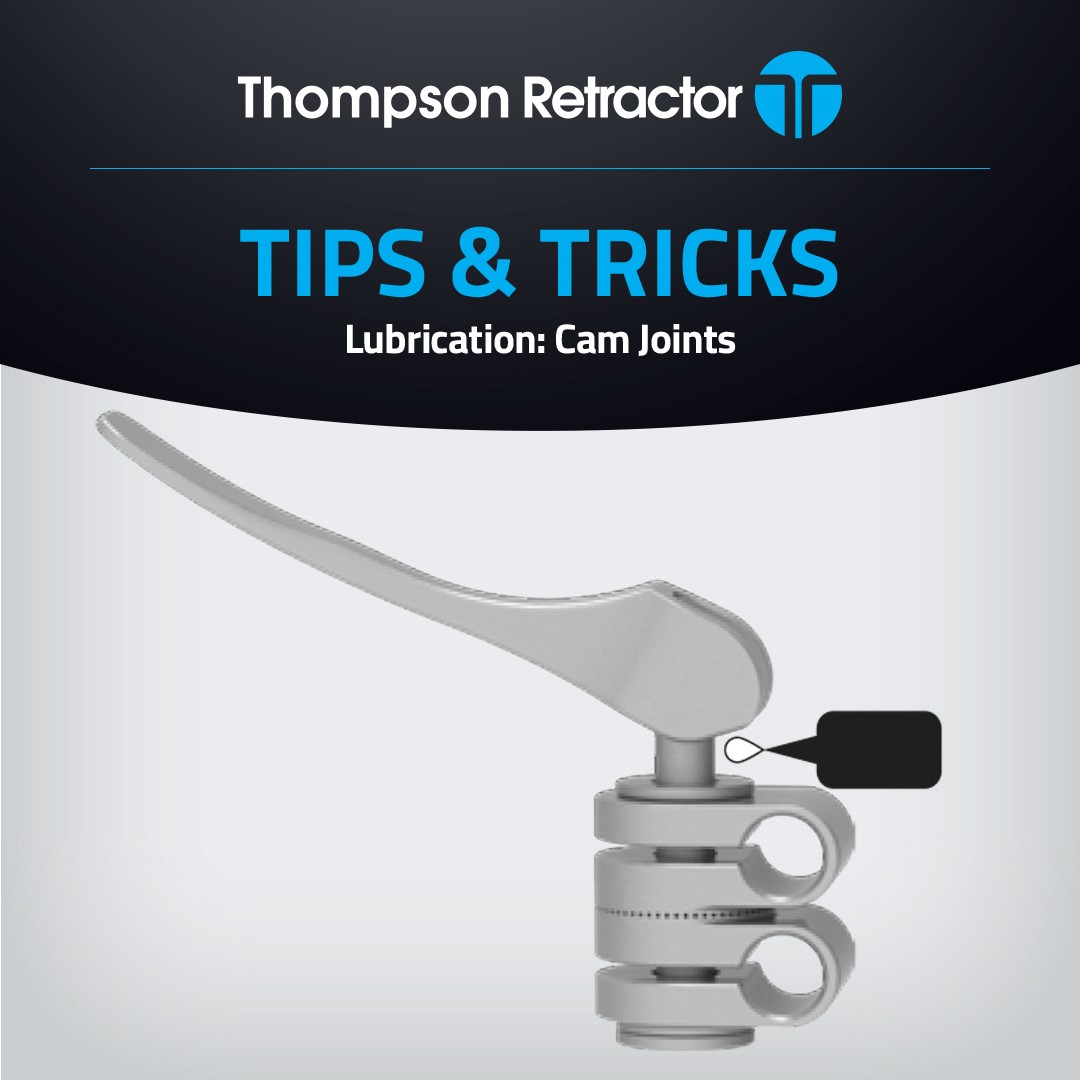 ThompsonRetract's tweet photo. Keep it slick with Thompson Retractor! Lubricate those Handle’s Cam Joints & Elite Rail Clamp’s Cam Joints regularly using a steam-penetrable, water-soluble product after every cleaning prior to sterilization!
#ThompsonTips #SmoothOperators #SurgicalSolutions #LubricationMatters https://t.co/i9oVGXfoTV