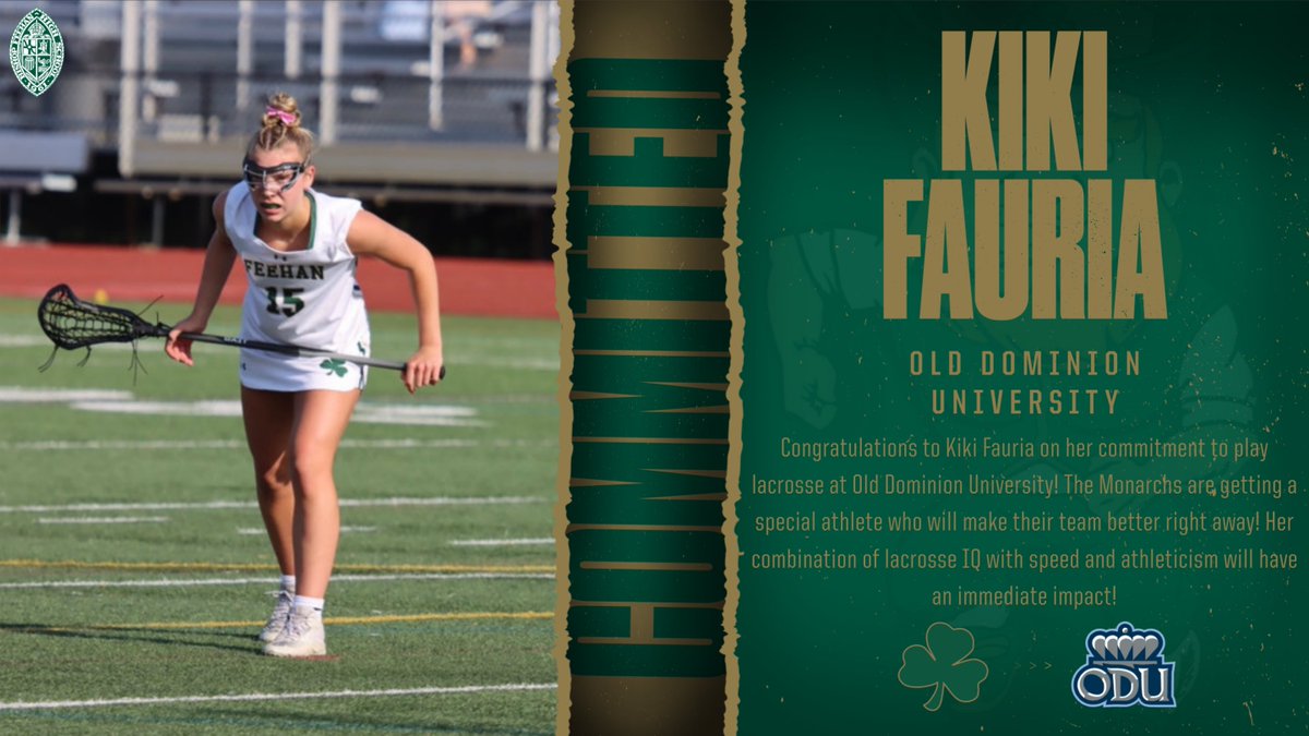 Congratulations to Kiki Fauria on her commitment to play lacrosse at Old Dominion University! The Monarchs are getting great athlete and even better lacrosse player! #GoShamrocks <a href="/Feehan_GLax/">Bishop Feehan Girls Lax</a> <a href="/BishopFeehanHS/">Bishop Feehan</a> <a href="/Feehan_Fanatics/">Feehan Fanatics</a>