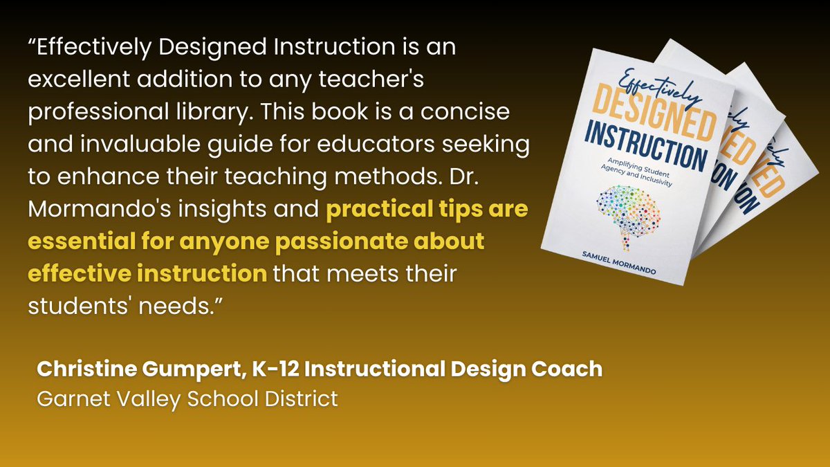 Edvative Learning (@edvative) on Twitter photo Enhance your library with "Effectively Designed Instruction" by <a href="/sammormando/">Samuel Mormando</a>. This is your go-to guide for evolving teaching strategies. <a href="/gumpgvhs/">Christine Gumpert</a>, K-12 Coach <a href="/garnetvalleysd/">Garnet Valley SD</a>, endorses it as a trove of insights & tips for tailored instruction. amzn.to/40cJsst #EDI Enhance your library with "Effectively Designed Instruction" by <a href="/sammormando/">Samuel Mormando</a>. This is your go-to guide for evolving teaching strategies. <a href="/gumpgvhs/">Christine Gumpert</a>, K-12 Coach <a href="/garnetvalleysd/">Garnet Valley SD</a>, endorses it as a trove of insights & tips for tailored instruction. amzn.to/40cJsst #EDI