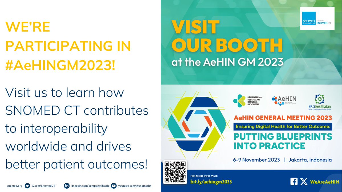 SNOMED International (@snomedct) on Twitter photo We’re excited to be participating in #AeHINGM2023 in Member country Indonesia from Nov 6-9! <a href="/WeAreAeHIN/">Asia eHealth Information Network</a> is a collaboration of South and Southeast Asia #digitalhealth advocates committed to promoting #interoperability. Details: asiaehealthinformationnetwork.org/aehingm2023/pr… We’re excited to be participating in #AeHINGM2023 in Member country Indonesia from Nov 6-9! <a href="/WeAreAeHIN/">Asia eHealth Information Network</a> is a collaboration of South and Southeast Asia #digitalhealth advocates committed to promoting #interoperability. Details: asiaehealthinformationnetwork.org/aehingm2023/pr…