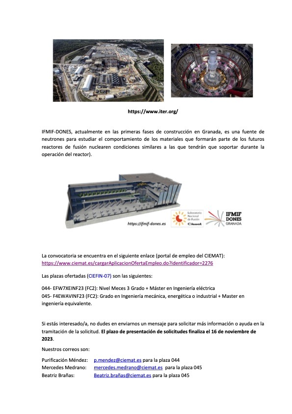 ¿Te gustaría trabajar con nosotros?
Tenemos oferta de dos plazas de ingeniería para la energía de fusión. Convocatoria abierta hasta el 16 de Noviembre. Más info👇🏼