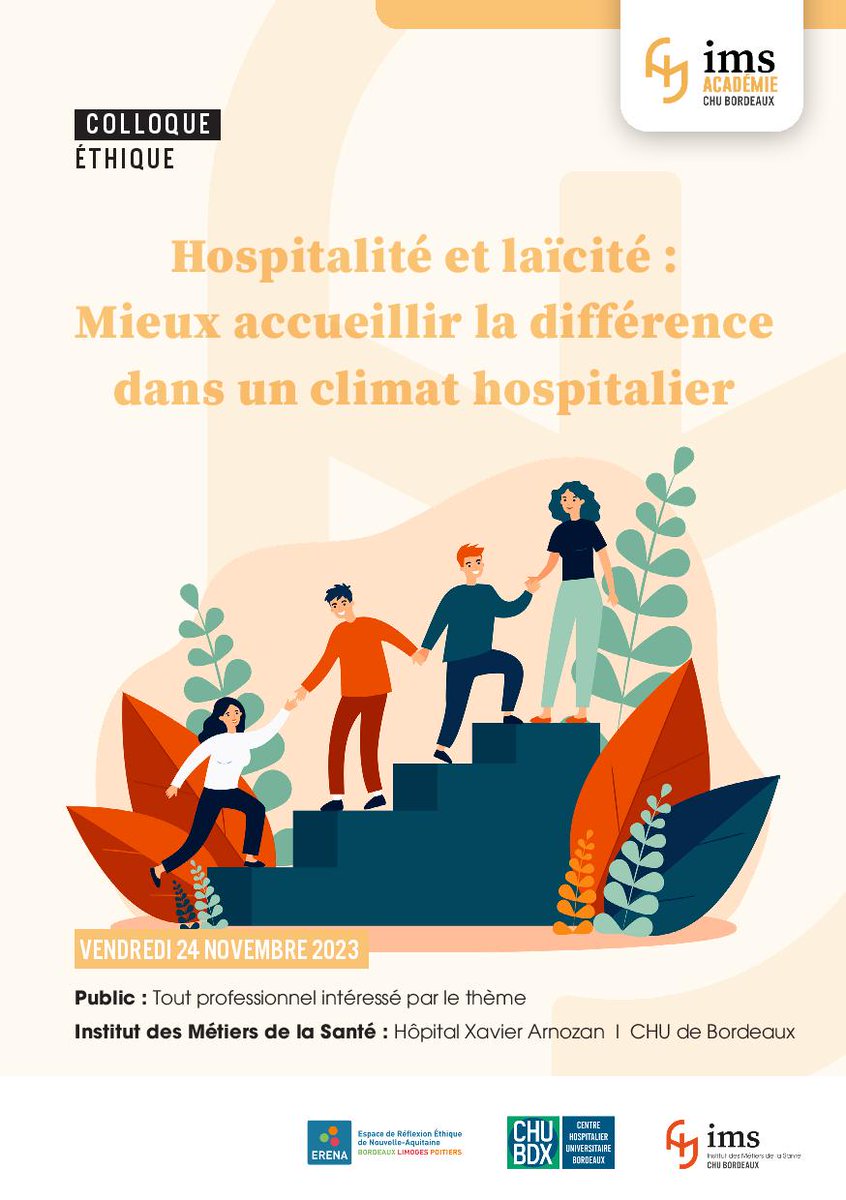🗣️#ComingSoon #Colloque "Hospitalité et Laïcité" <a href="/ErenaBordeaux/">Espace Éthique ERENA Bordeaux</a> &amp; @IMSCHUBordeaux 
🟢Vendredi 24 novembre 9h-17h #Pessac
📑Inscription jusqu'au 21/11 ✍️🤳

CC <a href="/ARS_NAquit/">ARS Nouvelle-Aquitaine</a> <a href="/CHUBordeaux/">CHU de Bordeaux</a> <a href="/ErenaPoitiers/">Espace éthique ERENA Poitiers</a> <a href="/ERENALimoges/">Espace de Réflexion Ethique ERENA Limousin</a> #éthique #ERENA 
bit.ly/3SvQeHQ