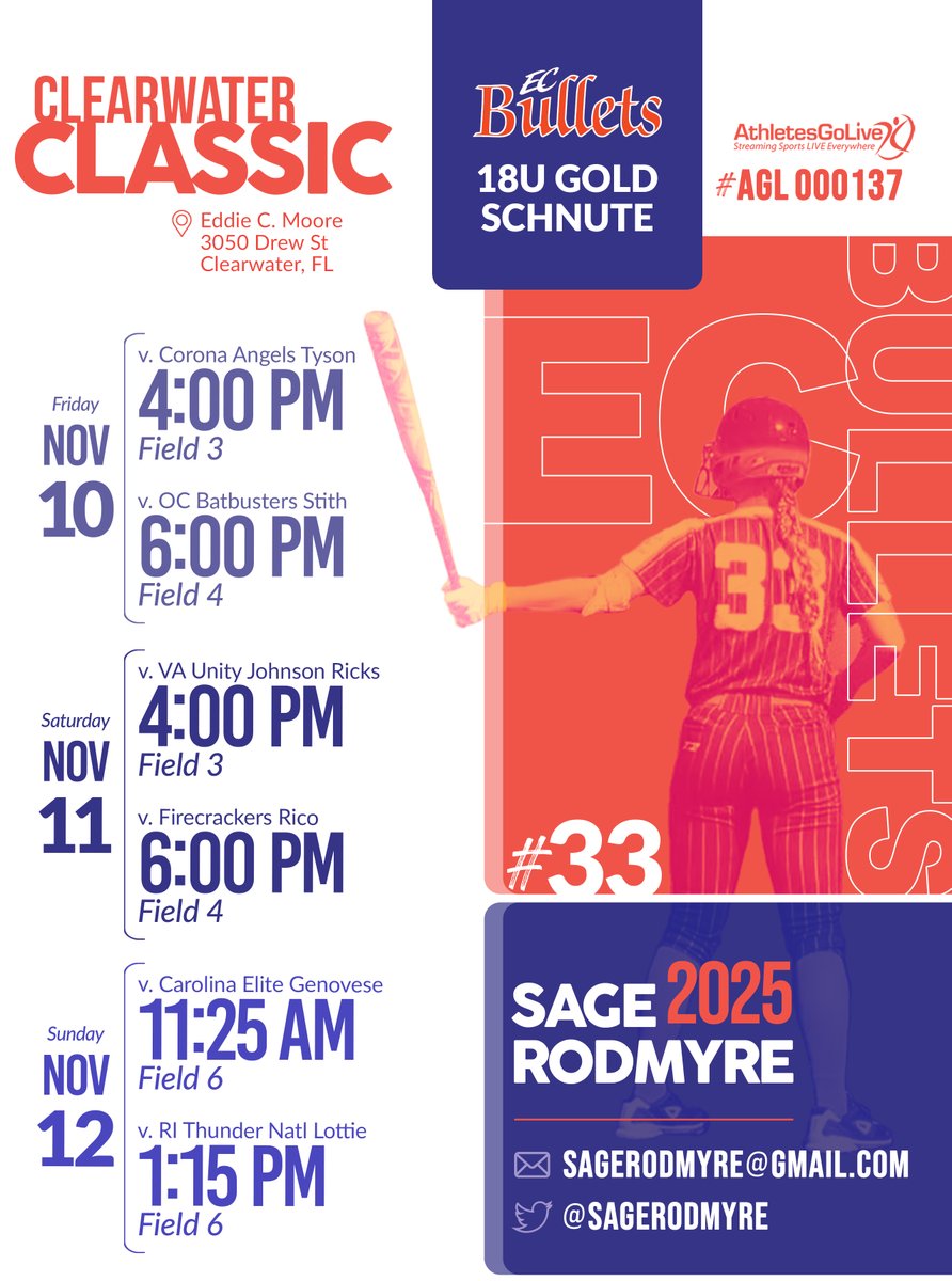 SageRodmyre's tweet image. Clearwater Classic schedule it out... #gobullets !!! @ecb18uSchnute 🥎 @AGLSoftball
 Team AGL000137 @ECBBagarose @EastCobbBullets @TopPreps @coachcurtis42 @ExtraInningSB @SunilSunderRaj3 @FurmanSoftball @jwint11 @CoachTimBC @LindsayFico