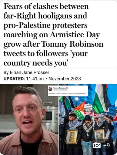 Babygravy9's tweet photo. However good your intentions may be, and however much you may deplore what has happened on the streets of London and no doubt will happen, you need to understand that nothing good will come of being at this counter-protest. 

The narrative is already decided (see pic). It's going to be the "far right" or even the "extreme right" against pro-Palestine demonstrators. You won't be described or treated as sympathetic patriots. The police will not be on your side. The authorities won't either. There will be cameras everywhere. Attendance, if you can be identified, will be used against you.

I don't think this is some January 6th-style fedsurrection, but I do think it's a very ill-advised event that will be used to justify state intervention against the right. The government is afraid of a resurgence in support for the right at this particular moment, and will use whatever ammunition is available to it to discredit and persecute the right. Even harmless scuffles will be enough, especially if they're filmed, but if real violence takes place, it will be an absolute disaster.