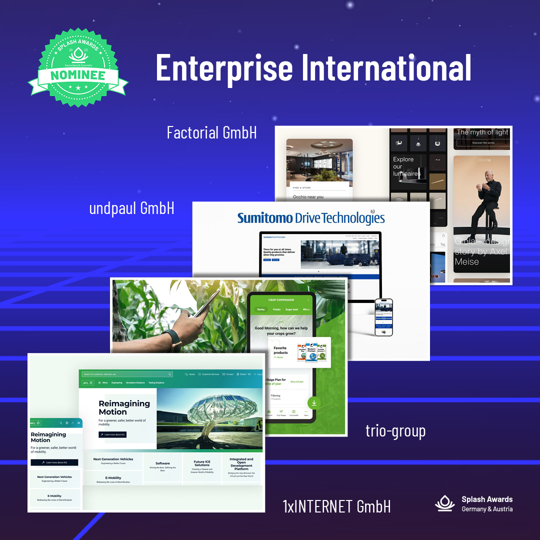 Splash Awards Deutschland & Österreich 2024 (@splashawards_de) on Twitter photo Auf welches der nominierten Projekte der Kategorie Enterprise International wird die Entscheidung dieses Jahr fallen? Nominiert sind <a href="/Factorial_io/">Factorial.io / @factorial_io@social.factorial.io</a> , @undpaul , trio-group und <a href="/1xINTERNET/">1xINTERNET</a>🏅Weitere Informationen zu den Nominierten: bit.ly/47ks1bt #drupal #splashawards Auf welches der nominierten Projekte der Kategorie Enterprise International wird die Entscheidung dieses Jahr fallen? Nominiert sind <a href="/Factorial_io/">Factorial.io / @factorial_io@social.factorial.io</a> , @undpaul , trio-group und <a href="/1xINTERNET/">1xINTERNET</a>🏅Weitere Informationen zu den Nominierten: bit.ly/47ks1bt #drupal #splashawards