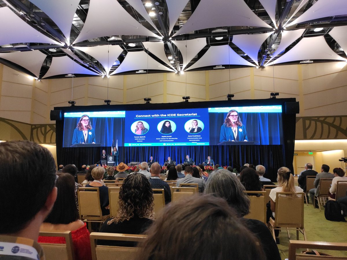 <a href="/icde_org/">ICDE International Council for Open & Distance Ed.</a> President <a href="/NeilFassina/">Neil Fassina</a> , Secretary General <a href="/TorunnG/">Torunn Gjelsvik</a> and team presenting at the opening of the 29th <a href="/ICDEWC23/">ICDE World Conference 2023</a> hosted by <a href="/UNEDCostaRica/">UNED.CR</a> in San José, celebrating 85 years of making #education accessible for all