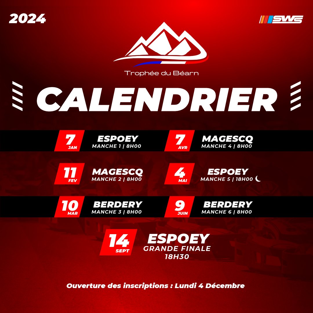 julesskyoff's tweet photo. Calendrier 2023 de notre Trophée du Béarn 💪 Fan de sport auto / Karting et autres friandises à moteur ... Rejoignez-nous 😎 Inscription : Lundi 4 Dec #sodikart #sodiworldseries #rentalkart @SodikartO https://t.co/0OjkEkgYe9