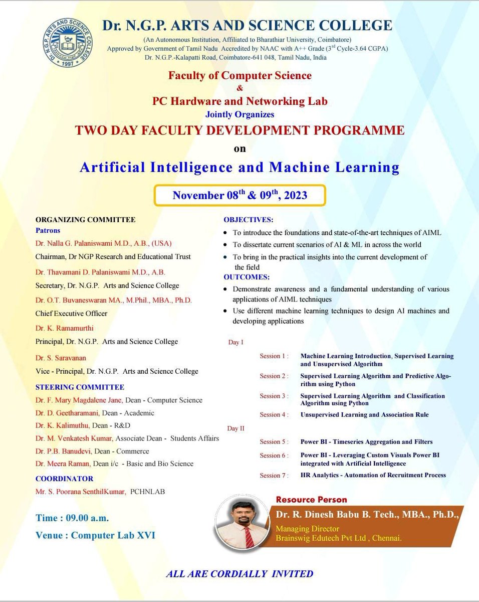 DrNGPASC_KMCRET's tweet photo. Faculty of Computer Science and PC Hardware and Networking Lab of Dr.N.G.P Arts and Science College organizes Two day FDP..
#NGPASC #DrNGPASC https://t.co/C4hmIKEkcy