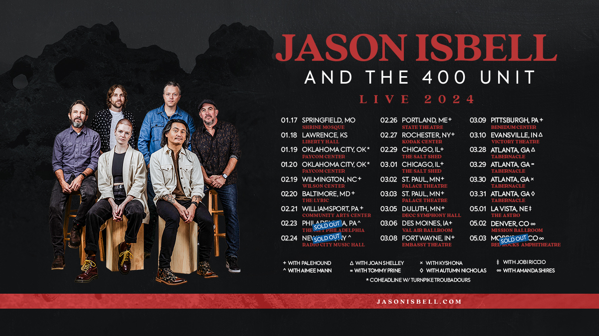 New @JasonIsbell and @the400Unit dates have been added in 2024. Tickets go on sale Friday (11/10) at 10am local. More info: jasonisbell.com/shows